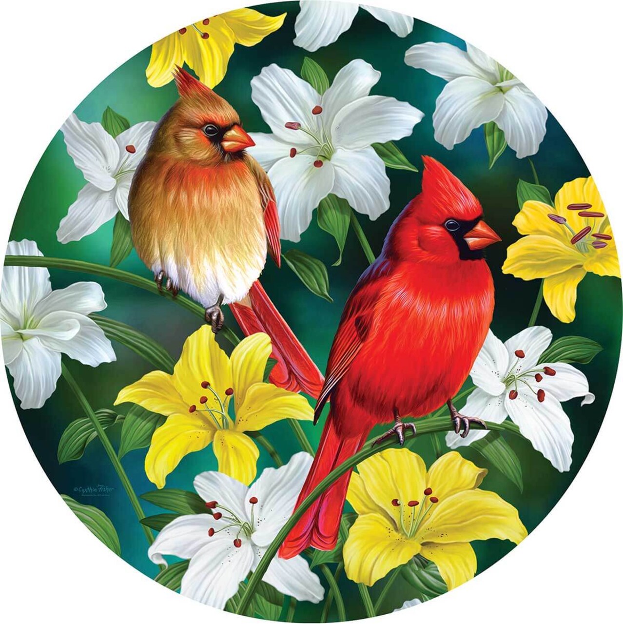Sunsout Cardinals in the Round 500 pc Round Jigsaw Puzzle 70965